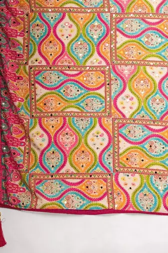 Multicolor floral mirror work silk blend designer saree