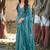 Teal embellished sequinned silk blend heavy work saree