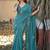 Teal embellished sequinned silk blend heavy work saree