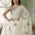 White floral sequinned poly chiffon designer saree