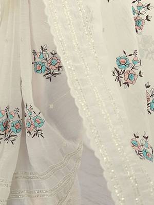 White floral sequinned poly chiffon designer saree 4