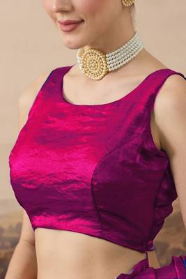 Magenta solid satin ruffle ready to wear saree with ruffles 3