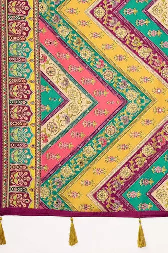 Multicolor ethnic motifs mirror work silk blend designer saree