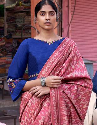 Pink ethnic motifs printed saree 2