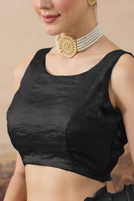 Black solid satin ruffle ready to wear saree with ruffles 4
