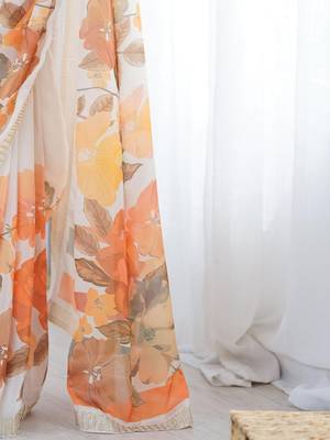 White women floral white  chiffon floral printed party wear saree 5