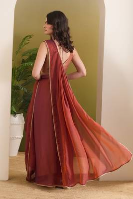 Shoulder pre-pleated pure georgette ready to wear saree 2