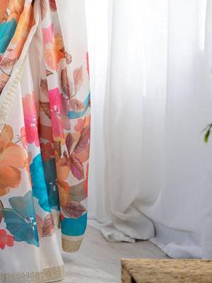 White floral beads and stones  chiffon designer saree with matching blouse 5