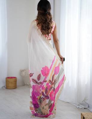 White women floral beads and stones  chiffon designer saree 3