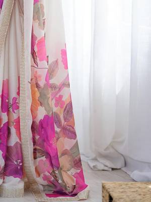 White women floral beads and stones  chiffon designer saree 5