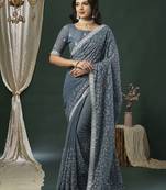 Grey embellished sequinned saree