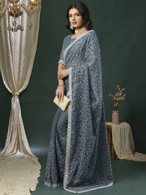 Grey embellished sequinned saree 2
