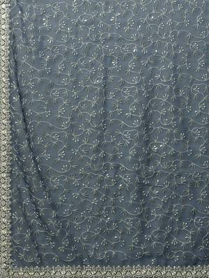 Grey embellished sequinned saree 5