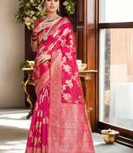 Pink ethnic motifs zari organza banarasi saree