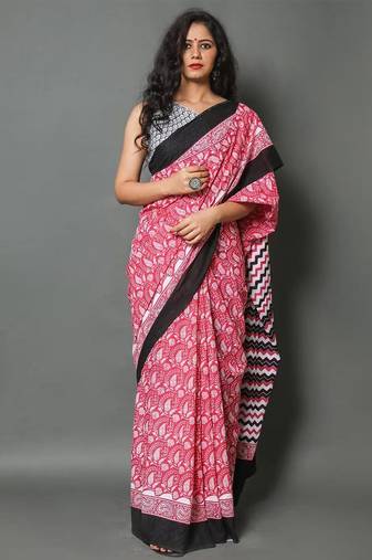 Pink ethnic motifs silk cotton saree