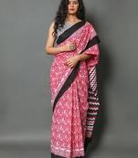 Pink ethnic motifs silk cotton saree