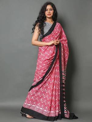 Pink ethnic motifs silk cotton saree 2