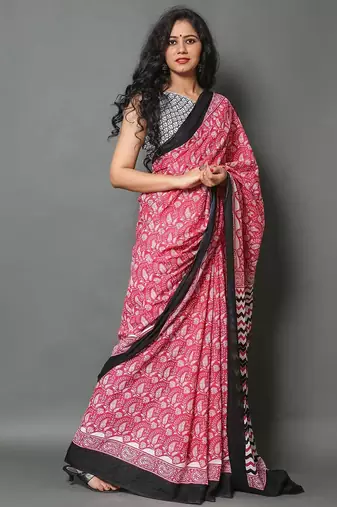 Pink ethnic motifs silk cotton saree