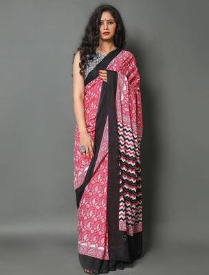 Pink ethnic motifs silk cotton saree 3