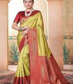 Lime ethnic motif zari woven kanjeevaram saree