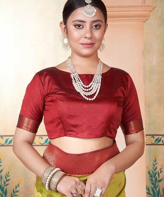 Lime ethnic motif zari woven kanjeevaram saree 5