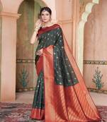 Green ethnic motifs zari silk blend kanjeevaram saree