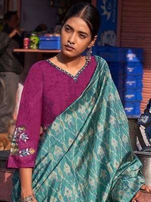 Blue blue abstract printed saree with blouse 2