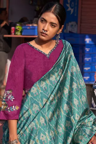 Blue blue abstract printed saree with blouse