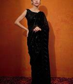 Black striped sequinned  georgette saree