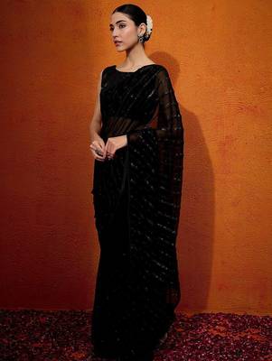Black striped sequinned  georgette saree 2