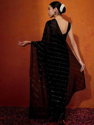 Black striped sequinned  georgette saree 3