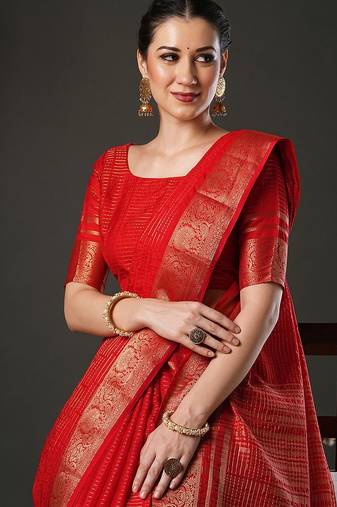 Red woven design zari banarasi saree