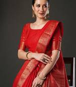 Red woven design zari banarasi saree