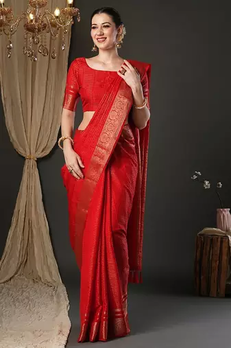 Red woven design zari banarasi saree