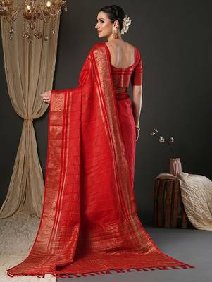 Red woven design zari banarasi saree 3