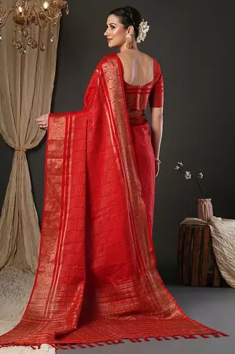 Red woven design zari banarasi saree