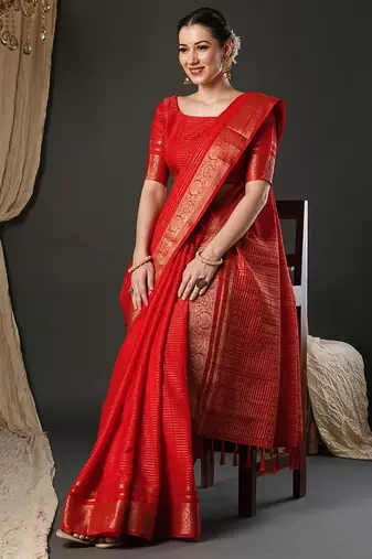 Red woven design zari banarasi saree
