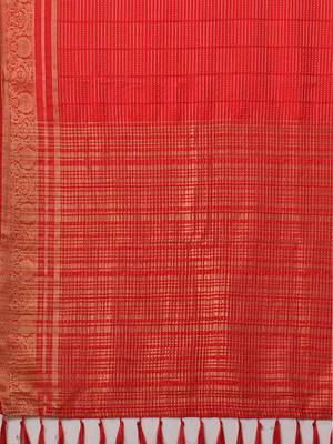 Red woven design zari banarasi saree 5