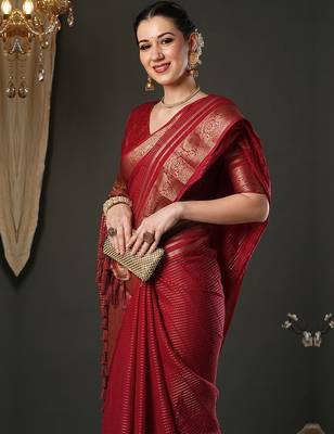 Maroon leheriya printed woven design zari banarasi saree 1