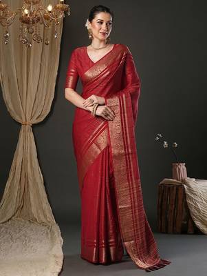 Maroon leheriya printed woven design zari banarasi saree 2