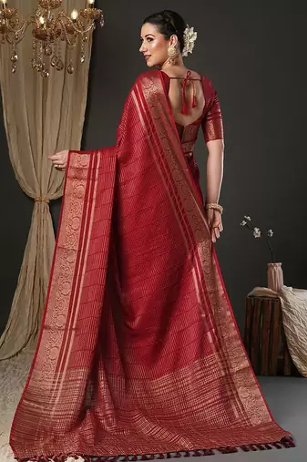 Maroon leheriya printed woven design zari banarasi saree