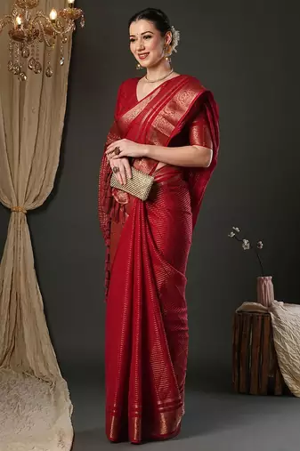 Maroon leheriya printed woven design zari banarasi saree