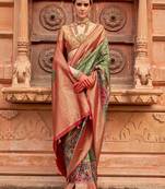 Green woven design printed zari  patola saree