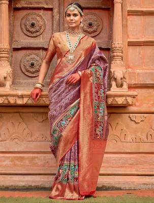 Purple woven design zari traditional festive wear patola saree 1