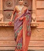 Purple woven design zari traditional festive wear patola saree