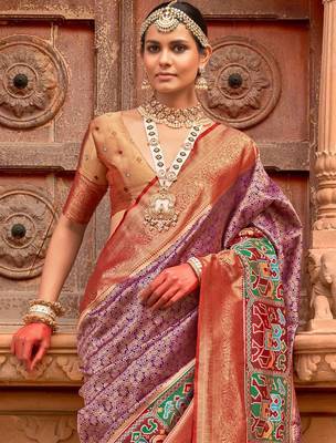 Purple woven design zari traditional festive wear patola saree 2