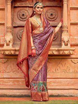 Purple woven design zari traditional festive wear patola saree 3
