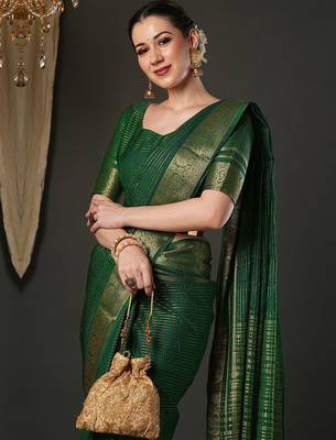 Green woven design zari banarasi saree 1