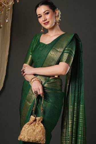 Green woven design zari banarasi saree