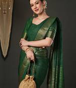 Green woven design zari banarasi saree